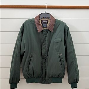 Faconnable Green Men’s Bomber Jacket with Chocolate Leather Collar